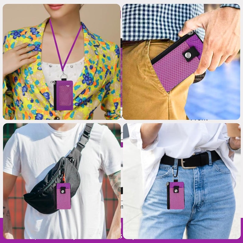 MASAPHIL MASAPHlL Small Lanyard Wallet for Women/Men with RFID Blocking ID Card Wallet, Minimalist Nylon Zipper Pouch, Travel Neck Wallet with Keychain, ID Window for Card,Coin,Cash (Pink-Purple+Fuchsia) - Image 2